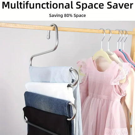 Clothes Hanger 4pcs S Shape Non Slip Multi Layer Trousers Rack Closet Organiser