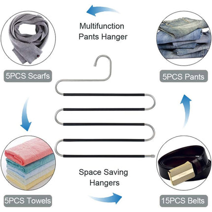 Clothes Hanger 4pcs S Shape Non Slip Multi Layer Trousers Rack Closet Organiser