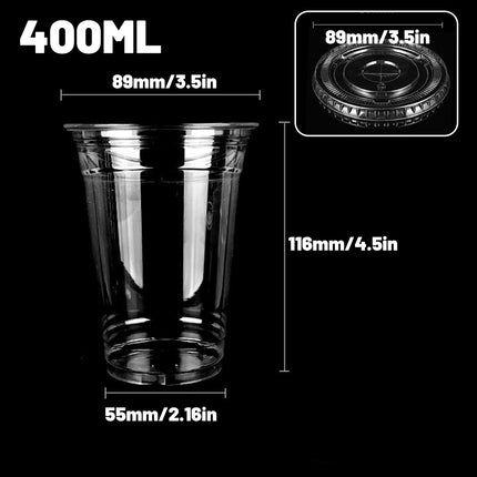 250 Sets Transparent Drinking Cups with Lids 400ml Food-safe for Drinks Takeaway