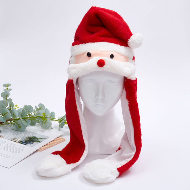 Christmas Plush Hat with Pinch Air Bag Funny Moving Ears Holiday Headwear Accessory