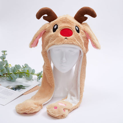 Christmas Plush Hat with Pinch Air Bag Funny Moving Ears Holiday Headwear Accessory