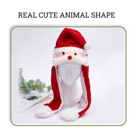 Christmas Plush Hat with Pinch Air Bag Funny Moving Ears Holiday Headwear Accessory