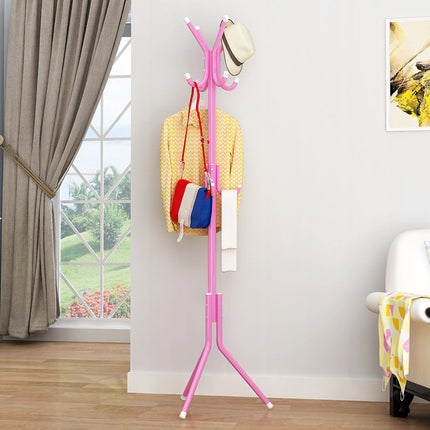 Metal Floor Coat Rack 175cm with Hooks Triangular Base for Home Entryway