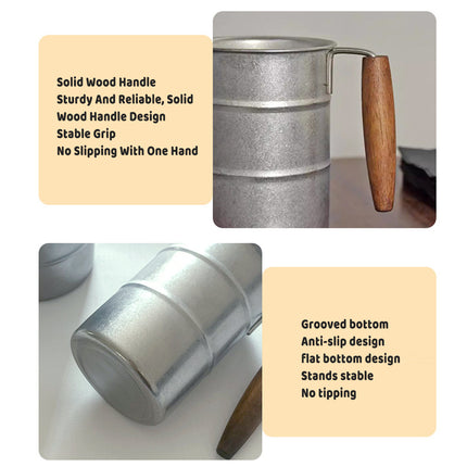 Retro Stainless Steel Cup 350ml Wood Handle Vintage Drum Camping Mug