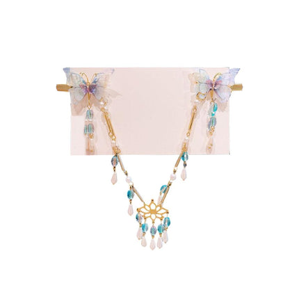 2Pcs Hanfu Flower Hair Clip Pearl Tassel Butterfly Hairpin Female/Children Party - Aimall