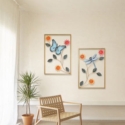 2PCS Dragonfly and Butterfly Iron Wall Decor Living Room Bedroom Home Decoration
