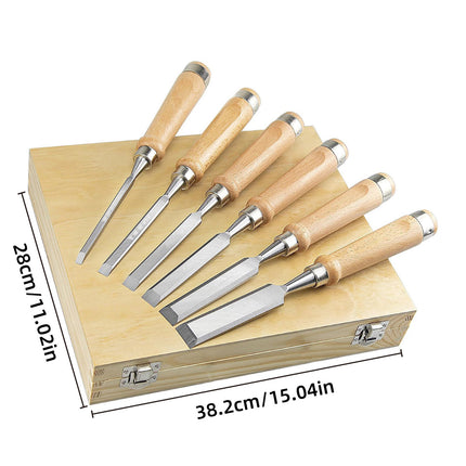 Wood Chisel Set 6 Piece Carving Tools Kit with Wood Box 6mm to 38mm Set