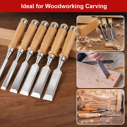 Wood Chisel Set 6 Piece Carving Tools Kit with Wood Box 6mm to 38mm Set