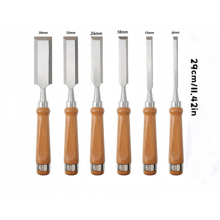 Wood Chisel Set 6 Piece Carving Tools Kit with Wood Box 6mm to 38mm Set
