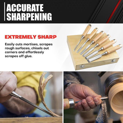Wood Chisel Set 6 Piece Carving Tools Kit with Wood Box 6mm to 38mm Set