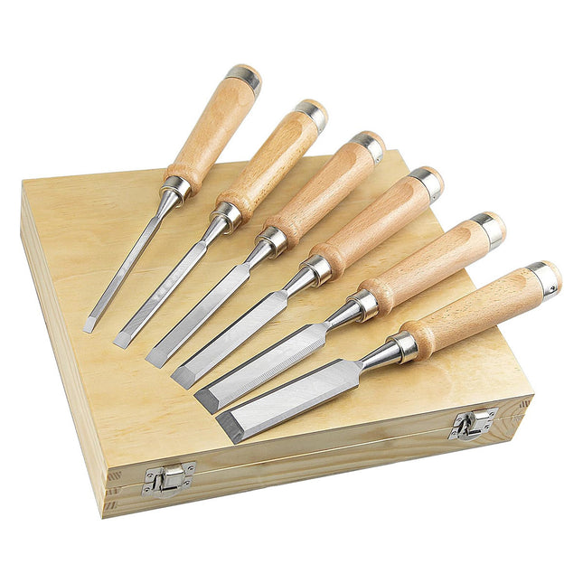 Wood Chisel Set 6 Piece Carving Tools Kit with Wood Box 6mm to 38mm Set