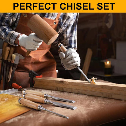 Wood Chisel Set 6 Piece Carving Tools Kit with Wood Box 6mm to 38mm Set