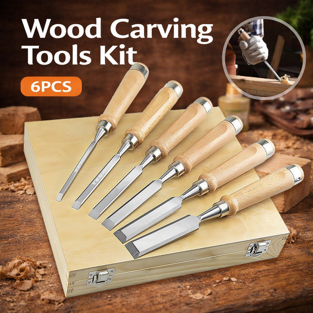 Wood Chisel Set 6 Piece Carving Tools Kit with Wood Box 6mm to 38mm Set