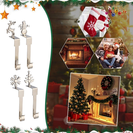 4 Pcs Christmas Stocking Hanger Fireplace Clip Metal Holder Hooks Xmas Tools