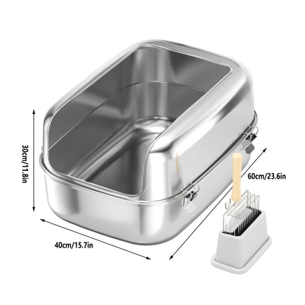 Cat Litter Box Open Design Stainless Steel Large Easy Clean Pet Toilet Tray