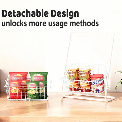 2 Tier Detachable Wire Storage Rack White Metal Basket Stand for Bathroom Desk