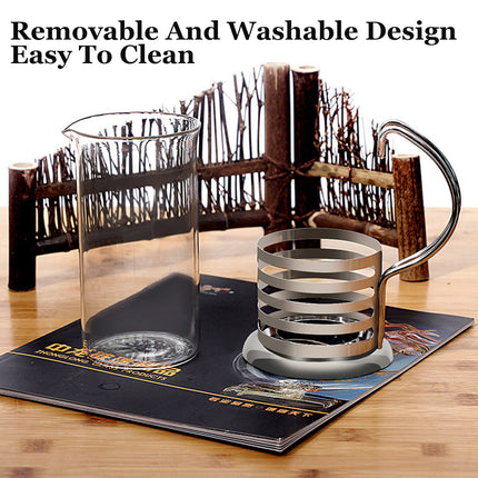 French Press Coffee Maker 350ml Heat Resistant Glass Stainless Steel Pattern