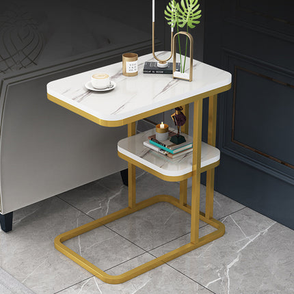 2-Tier Sofa Side Table with Storage Shelf for Living Room Bedroom Space Saving