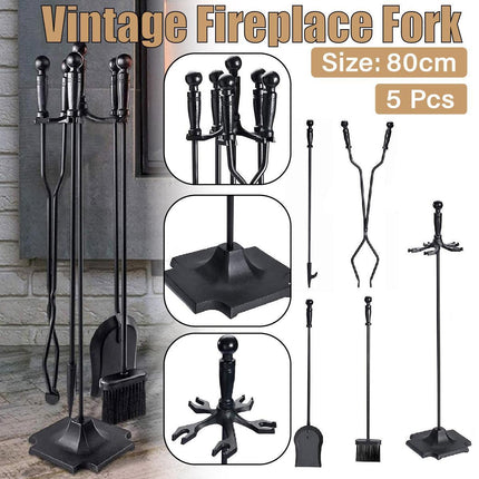 5PCS Grillz Fireplace Tool Set Fire Place Tools Poker Brush Shovel Stand Tongs