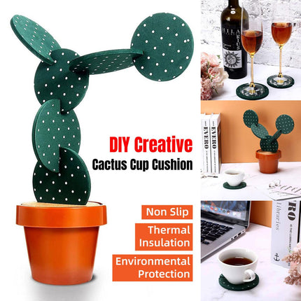 Cactus Design Heat Insulation Non Slip Coasters Set for Home Desktop Decor