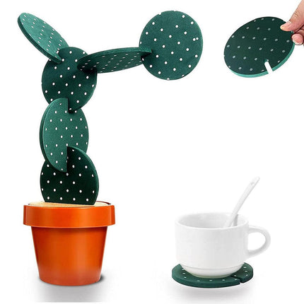 Cactus Design Heat Insulation Non Slip Coasters Set for Home Desktop Decor