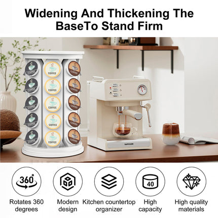 Coffee Pod Carousel Organizer 40 Capacity Space Saving for Home Coffee Bar Use