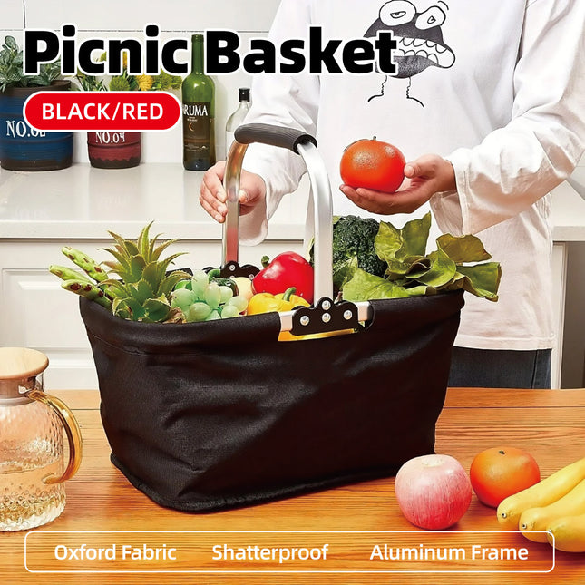 Foldable Insulated Picnic Basket Outdoor Portable Hamper for Camping Travel