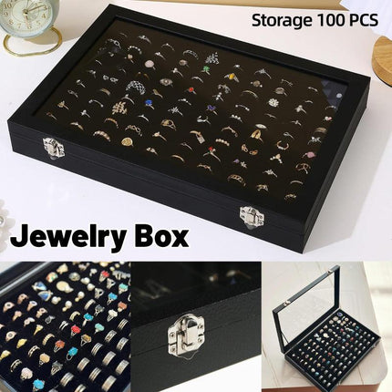 Black Jewellery Box with Lid Dustproof Necklace Ring Earring Storage Display Box