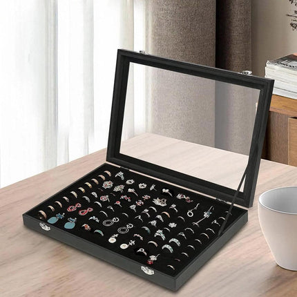 Black Jewellery Box with Lid Dustproof Necklace Ring Earring Storage Display Box