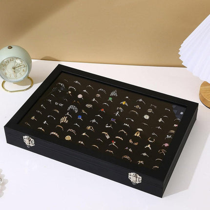 Black Jewellery Box with Lid Dustproof Necklace Ring Earring Storage Display Box