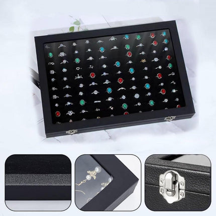 Black Jewellery Box with Lid Dustproof Necklace Ring Earring Storage Display Box