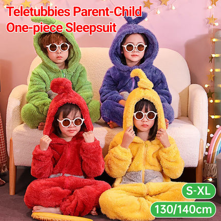 Family Matching Cartoon Onesie Pyjamas Plush Hooded Winter Sleepwear Set