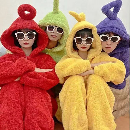 Family Matching Cartoon Onesie Pyjamas Plush Hooded Winter Sleepwear Set