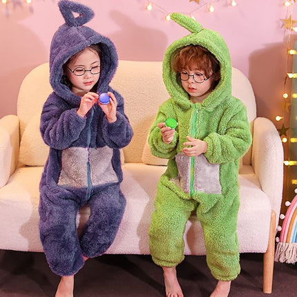 Family Matching Cartoon Onesie Pyjamas Plush Hooded Winter Sleepwear Set