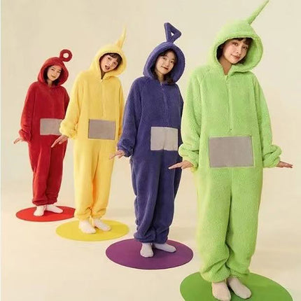 Family Matching Cartoon Onesie Pyjamas Plush Hooded Winter Sleepwear Set