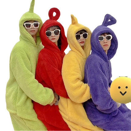 Family Matching Cartoon Onesie Pyjamas Plush Hooded Winter Sleepwear Set