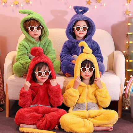Family Matching Cartoon Onesie Pyjamas Plush Hooded Winter Sleepwear Set
