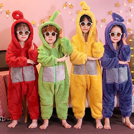 Family Matching Cartoon Onesie Pyjamas Plush Hooded Winter Sleepwear Set