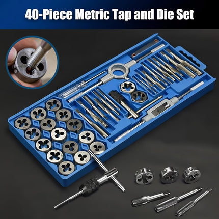 40PCS Metric Tap and Die Set M3-M12 Carbon Steel Tool Kit for Auto Repair Use