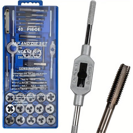 40PCS Metric Tap and Die Set M3-M12 Carbon Steel Tool Kit for Auto Repair Use