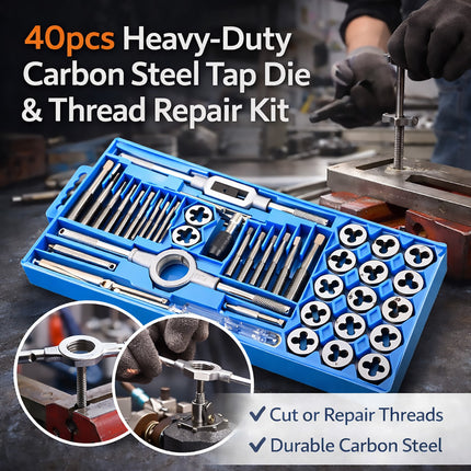 40PCS Metric Tap and Die Set M3-M12 Carbon Steel Tool Kit for Auto Repair Use