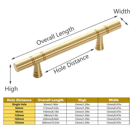 6 Sizes Cabinet Door Handle Wardrobe Drawer Pull Simple Gold Furniture Hardware