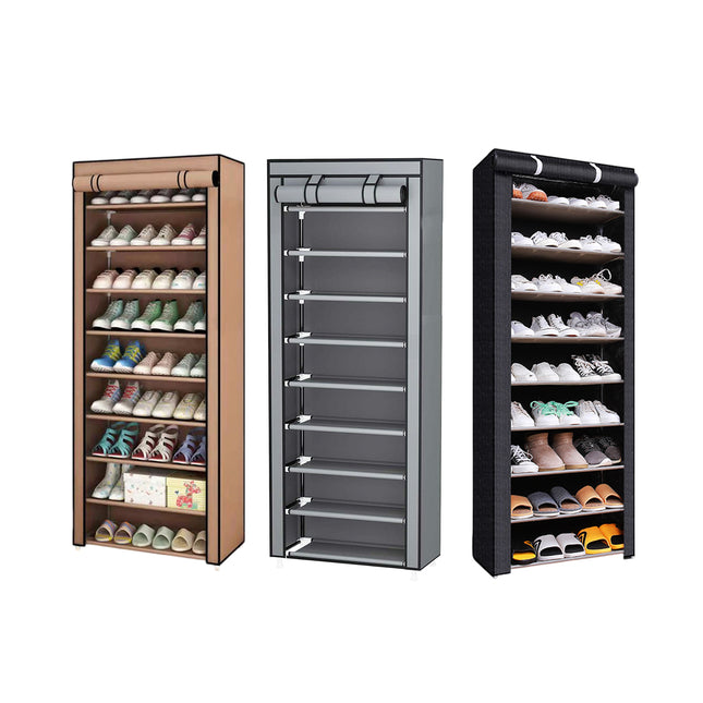 10 Tier Shoe Rack Stainless Steel Frame Non Woven Fabric for Shoe Storage Use