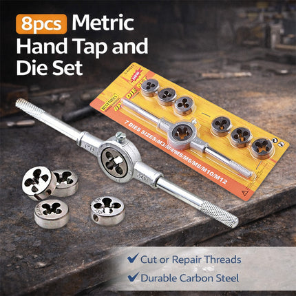 8Pcs Metric Manual Tap and Die Set Threading Tools Metalwork DIY Engineering