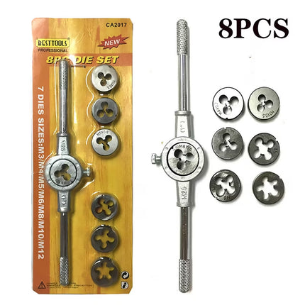 8Pcs Metric Manual Tap and Die Set Threading Tools Metalwork DIY Engineering