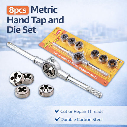 8Pcs Metric Manual Tap and Die Set Threading Tools Metalwork DIY Engineering