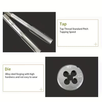 8Pcs Metric Manual Tap and Die Set Threading Tools Metalwork DIY Engineering