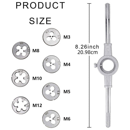 8Pcs Metric Manual Tap and Die Set Threading Tools Metalwork DIY Engineering