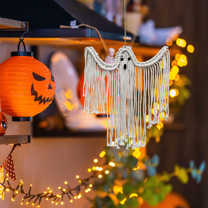Halloween Ghost Hanging Decoration Handwoven Cotton for Home Party Yard Porch