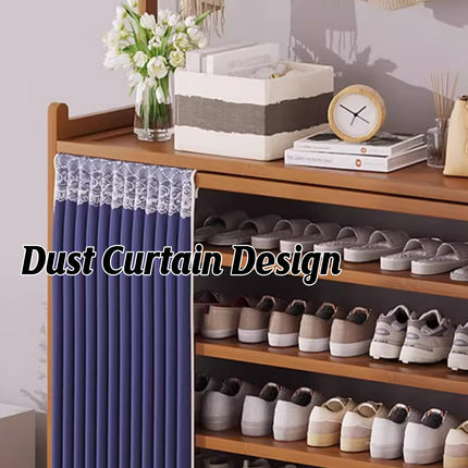 Multifunctional Bamboo Shoe Rack with Curtain for Entryway Shoes Hats Clothes